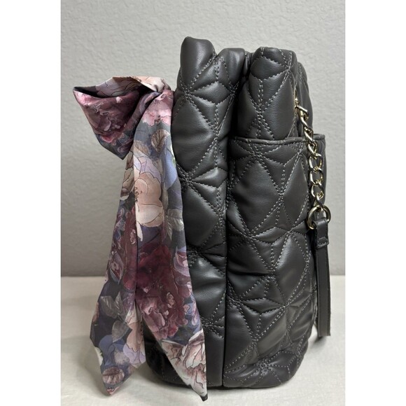BETSEY JOHNSON Black and White Faux Leather Shoulder Bag  Betsey Johnson XO Lily Quilted Gray Faux Leather Bucket Handbag Purse Gold Chain